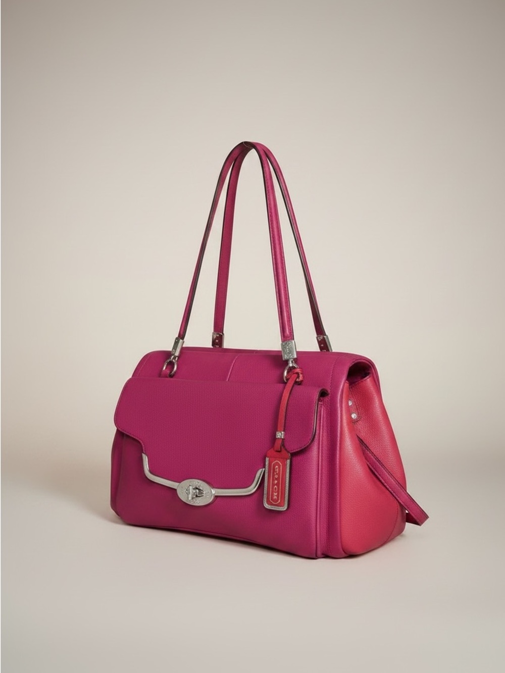 Coach Pink Saffiano Leather Satchel Barbiecore Y2K Shoulder Bag Tote✨ - Picture 2 of 16